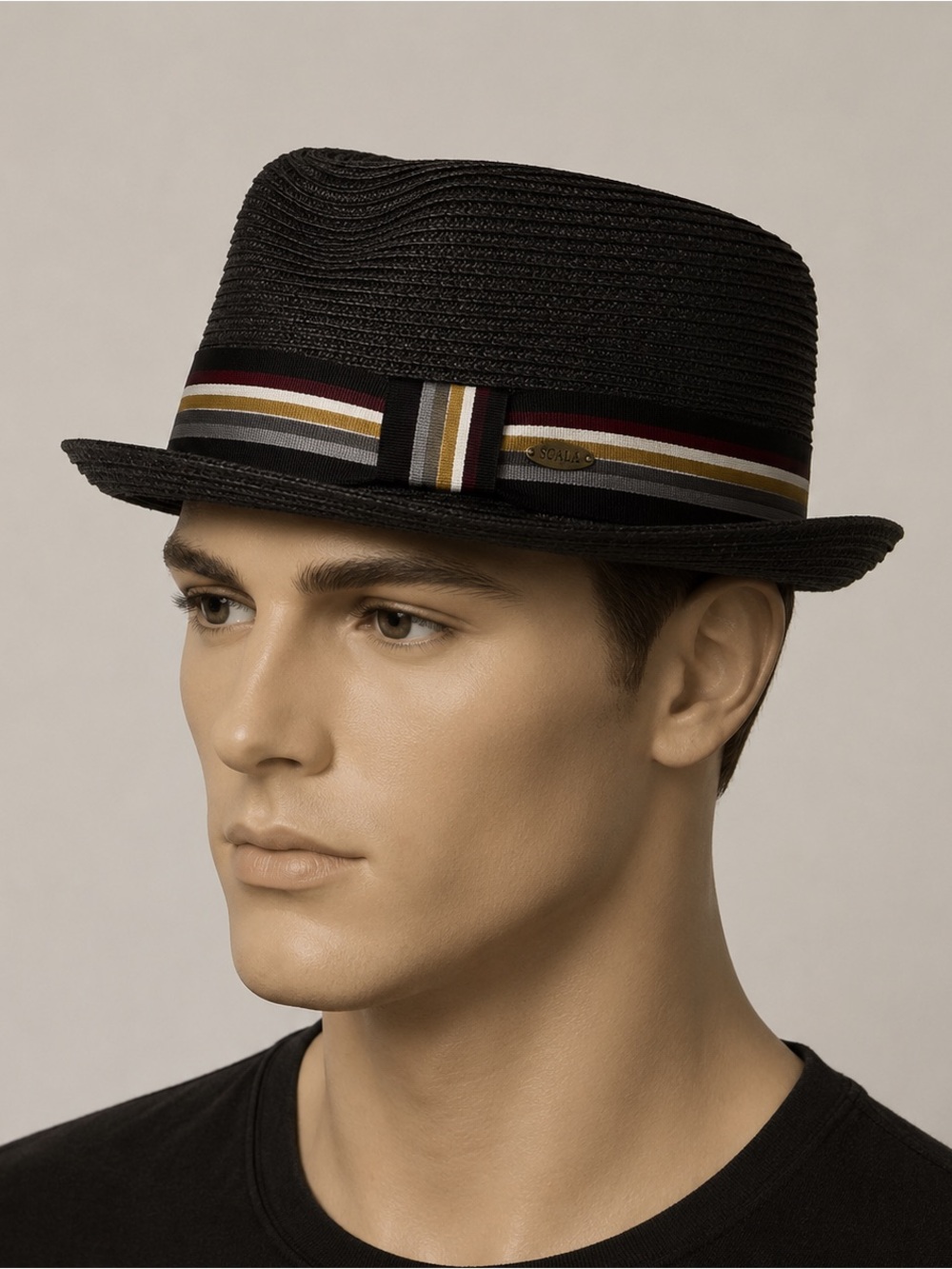 Scala Black Fedora with Multicolor Striped Band - Picture 1 of 4